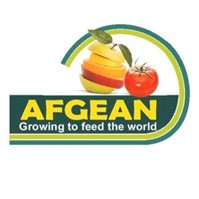 Afgean logo green and yellow, plus fresh produce illustration