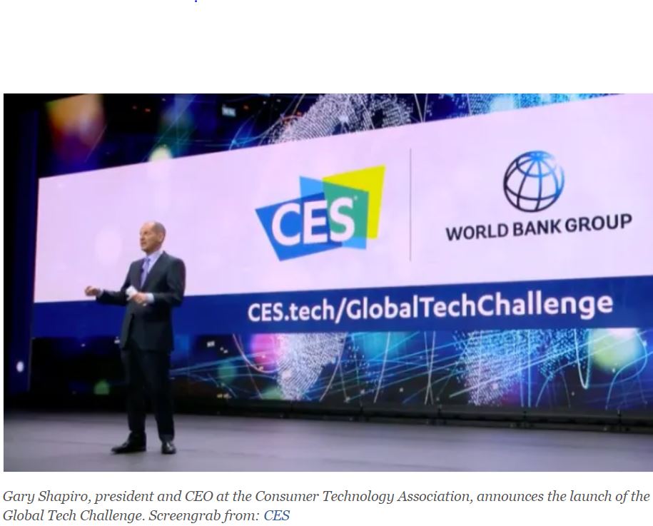 Gary Shapiro, president and CEO at the Consumer Technology Association, announces the launch of the Global Tech Challenge. Screengrab from: CES