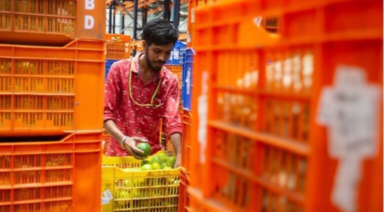 Packing fruits at BigBasket distribution center in Hoskote